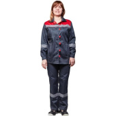 Костюм рабочий летний женский л20-КБР с СОП серый/красный (размер 52-54, рост 170-176 см)