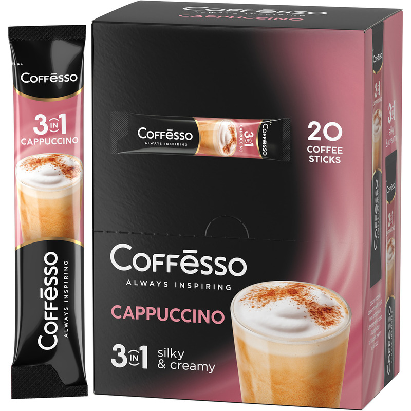 Кофе Coffesso растворимый Cappuccino 3в1 20 пакетиков по 15 г (картонная  коробка)