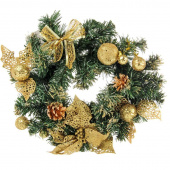 Новогоднее украшение хвойное Венок зеленый/золотой (диаметр 40 см)