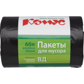 Мешки для мусора Комус 60 л с ручками черные (ПВД 25 мкм, 30 штук в рулоне)