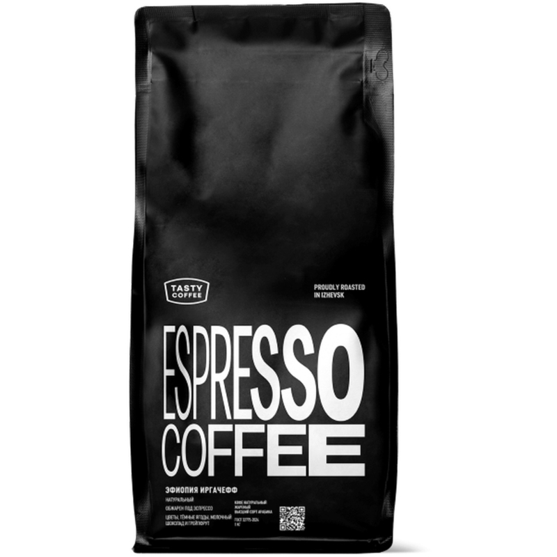 Кофе в зёрнах свежей обжарки Tasty Coffee Espresso Coffee Эфиопия  Иргачефф арабика 100% 1 кг (пакет)