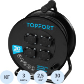 Удлинитель на катушке TOPFORT КГтп-ХЛ 3х2.5 кв.мм 30 м 16 А с  заземлением 4 розетки (TEH303-195)