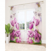 Тюль Фиолетовые тюльпаны 290х260 см разноцветный