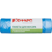Мешки для мусора на 120 л с завязками Комус синие (ПНД, 14 мкм, в рулоне 10 штук, 70х80 см)