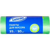 Мешки для мусора на 35 л Luscan зеленые (ПНД, 8 мкм, в рулоне 30 штук, 48х58 см)