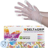 Перчатки одноразовые DELTAGRIP TPE из эластомера (ТПЭ) прозрачные (размер М, 200 штук в упаковке)