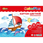Картон цветной №1 School (A4, 24 листа, 12 цветов, немелованный)