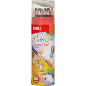 Карандаши цветные Deli ColoRun 36 цветов трехгранные с точилкой, в тубусе (EC00337)