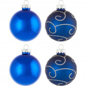 Набор елочных шаров стекло синий (6 см, 4 штуки в упаковке)