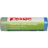 Мешки для мусора на 35 л с завязками Комус синие (ПНД, 12 мкм, в рулоне 15 штук, 50x60 см)