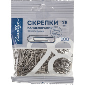 Скрепки канцелярские 28 мм Глобус С28-100Пл металлические (100 штук в  упаковке)