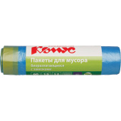 Мешки для мусора на 60 л с завязками Комус синие (ПНД, 12 мкм, в рулоне 15 штук, 60x70 см)