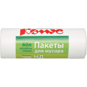 Мешки для мусора Комус 60 л с ручками белые (ПНД 10 мкм, 20 штук в рулоне)