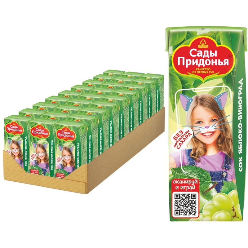 Сок Сады Придонья яблочно-виноградный 0.2 л (27 штук в упаковке)