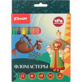 Фломастеры Комус Три Богатыря 12 цветов с вентилируемыми колпачками  смываемые