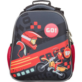 Ранец Комус Класс (№1 School) Basic Motocross анатомический черный с  двумя отделениями
