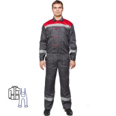 Костюм рабочий летний мужской л20-КПК с СОП серый/красный (размер 60-62, рост 194-200 см)