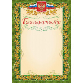 Благодарность А4 140 г/кв.м 40 штук в упаковке (зеленая рамка, герб, триколор, КЖ-158уп)