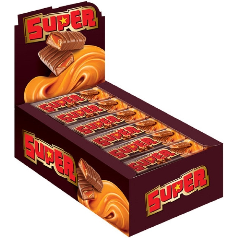 Шоколадные батончики Super с нугой и мягкой карамелью (18 штук по 40 г)
