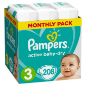 Подгузники Pampers Active Baby-Dry размер 3 (M) 6-10 кг (208 штук в упаковке)