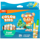 Фломастеры Deli Super Washable Marker 24 цвета с вентилируемыми  колпачками смываемые утолщённые