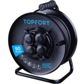 Удлинитель на катушке металл TOPFORT КГ 3x2.5 кв.мм. 50 м 16 А 3500 Вт IP44 с заземлением 4 розетки