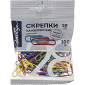 Скрепки канцелярские 28 мм Глобус С28-100ППл металлические с полимерным  покрытием (100 штук в упаковке)