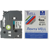 Картридж Vell VL-211 для принтера этикеток Dymo (6 мм x 8 м, цвет ленты   белый, шрифт черный)