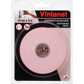 Клейкая лента двухсторонняя монтажная Vintanet 210F белая вспененный  полиэтилен 19 мм x 5 м