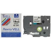 Картридж Vell VL-241 для принтера этикеток Brother (18 мм x 8 м, цвет  ленты  белый, шрифт черный)