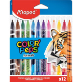 Фломастеры Maped Color'peps Animals 12 цветов смывающиеся с вентилируемыми колпачками (845403)