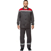 Костюм рабочий летний мужской л16-КБР с СОП серый/красный (размер 60-62, рост 194-200 см)