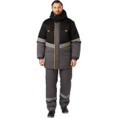 Куртка рабочая зимняя мужская з43-КУ с СОП серая/черная из ткани твил  (размер 56-58, рост 194-200)