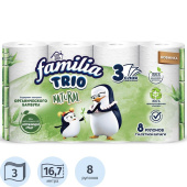 Бумага туалетная Familia Trio/Trio Natural 3-слойная белая (8 рулонов в упаковке)