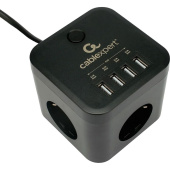 Сетевой фильтр Cablexpert Cube на 3 розетки 1.5 метра + 4 USB (CUBE-3-U4-B-1.5)