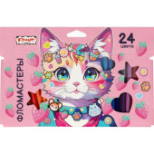 Фломастеры Комус Класс Kitty stickers 24 цвета с вентилируемыми  колпачками смываемые