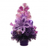Елка новогодняя настольная 30 см фиолетовая в корзине с украшениями