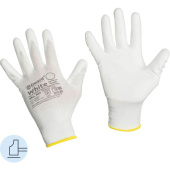 Перчатки рабочие Gward White PU1001 нейлоновые с полиуретановым покрытием белые (4 нити, 13 класс, размер 8, M, 12 пар в упаковке)