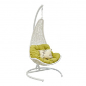 Кресло подвесное Wind White белое/светло-зеленое (искусственный ротанг/ткань/сталь)
