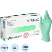 Перчатки медицинские смотровые нитриловые NitriMax нестерильные  неопудренные размер XL (9-10) зелёные (50 пар/100 штук в упаковке)