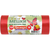 Мешки для мусора на 120 л Ромашка Премиум красные (ПВД, 35 мкм, в рулоне 10 штук, 70х110 см)