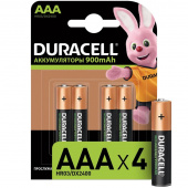 Аккумуляторные батарейки Duracell AAA HR03 4 штуки (900 мАч, Ni-Mh)