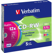 Диск CD-RW Verbatim 700 МБ 12x slim 43167 (5 штук в упаковке)