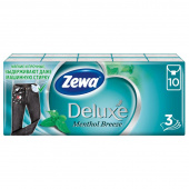 Носовые платочки бумажные Zewa Deluxe с ментолом 3-слойные (10 пачек по 10 платков)