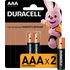 Батарейка ААА мизинчиковая Duracell (2 штуки в упаковке) купить в интернет-магазине товаров для офиса и дома ТопГрад с доставкой