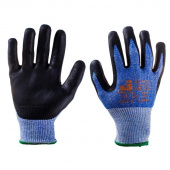 Перчатки рабочие с защитой от порезов JetaSafety трикотажные с нитриловым покрытием синие (13 класс, 4 нити, размер 9, L)