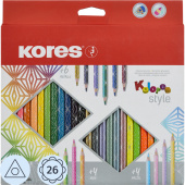 Карандаши цветные Kores Kolores Style 26 карандашей 26 цветов  трёхгранные (металлические, неоновые, пастельные)