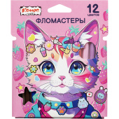 Фломастеры Комус Класс Kitty stickers 12 цветов с вентилируемыми  колпачками смываемые