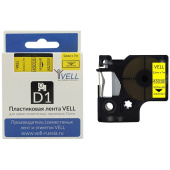 Картридж Vell VL-D-S0720580/45018 для принтера этикеток Dymo (12 мм x 7  м,  цвет ленты желтый, шрифт черный)