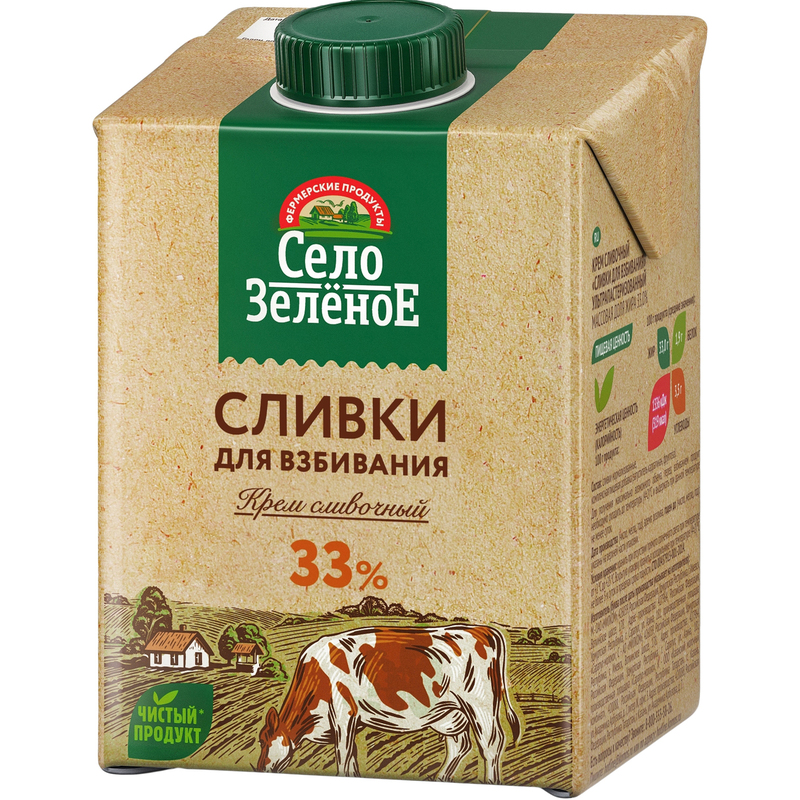 Сливки Село Зеленое стерилизованные 33% 500 г